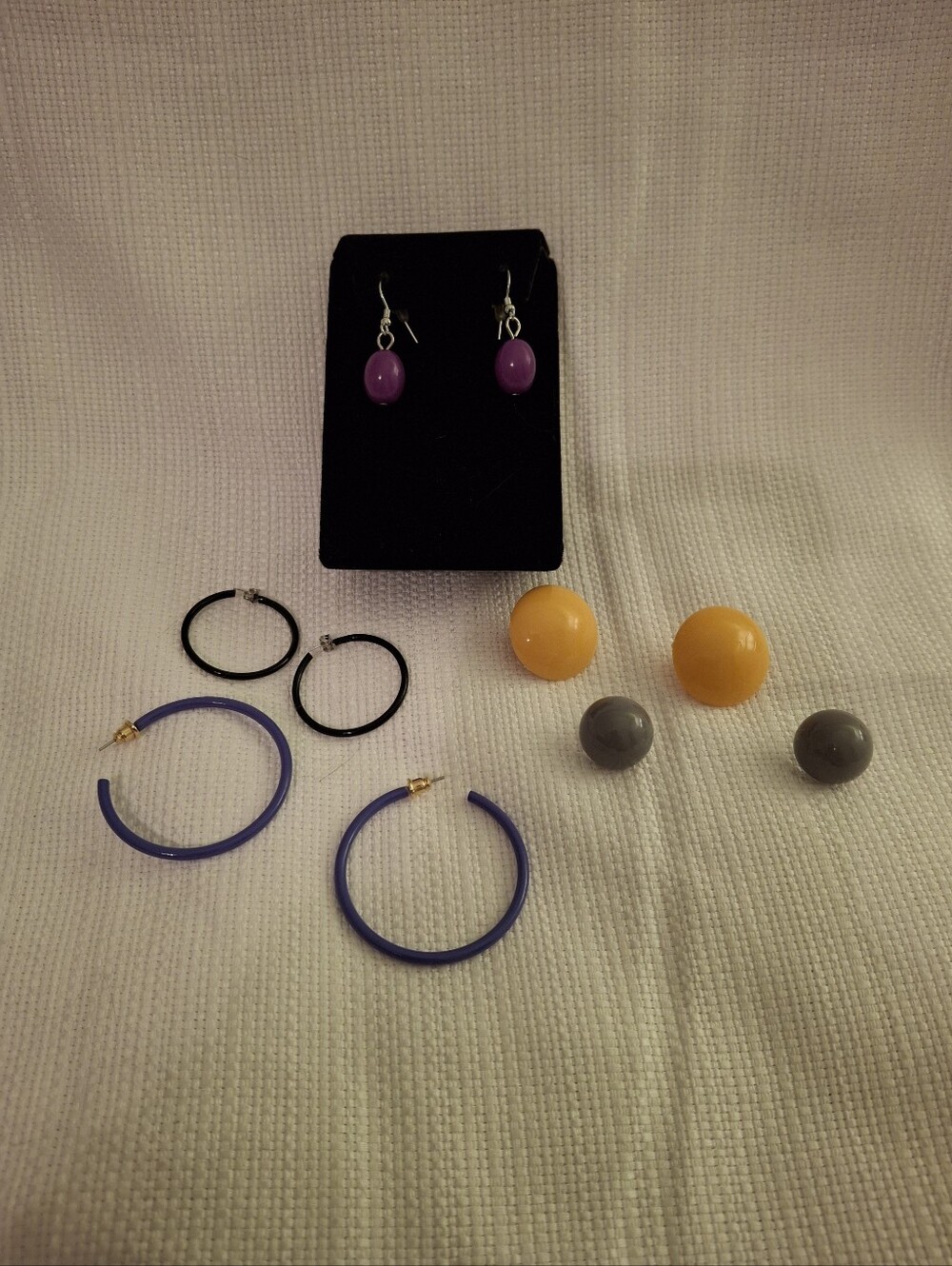 80's Colorful Earring Set - Purple, Yellow, Gray, Black